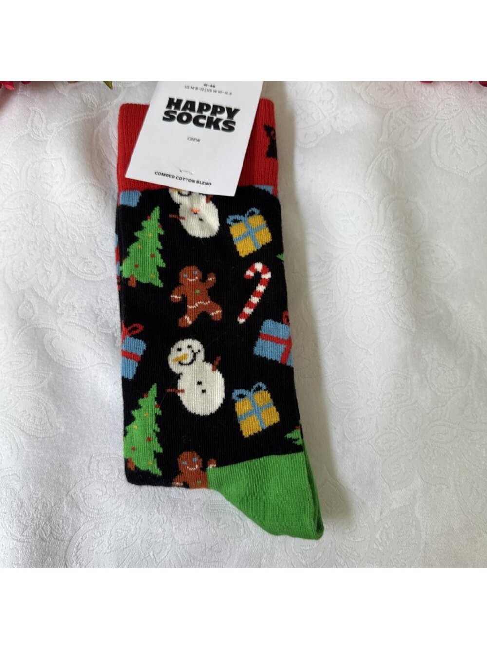 Happy Socks Medium 8-12 Crew Socks Snowmen Christmas Holiday Novelty 41-46 NEW
